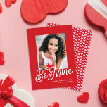 Cute Be Mine Pink Heart Valentine's Day Photo Holiday Card<br><div class="desc">This modern and sweet Valentines Day photo card features a colorful red background, pink heart accent, vertical photo, and white script "Be Mine". The back of the card has a coordinating red and pink heart pattern, which can be removed if desired. You can also add another photo to the back...</div>