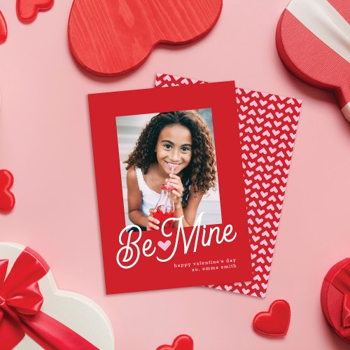 Cute Be Mine Pink Heart Valentines Day Photo Holiday Card