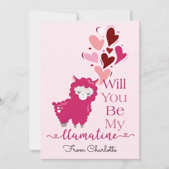 Cute Be My Valentine Llama Holiday Card (Front)