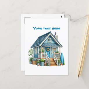 Cute beach add text beach house postcard