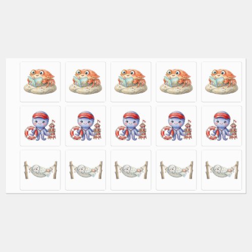 Cute Beach Animals Labels