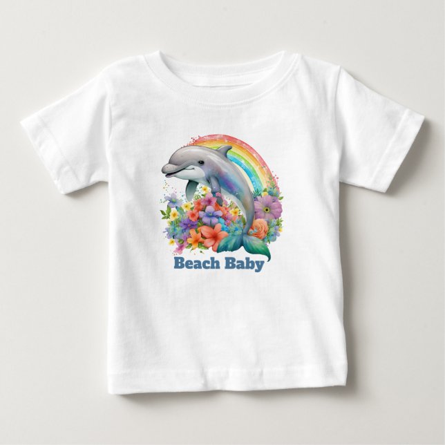 cute beach baby dolphin add text baby T-Shirt (Front)