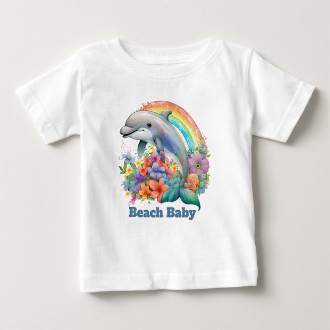 cute beach baby dolphin add text T-Shirt (Front)