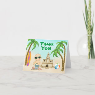 Cute Beach Baby, Sandcastle and Surfboard Letterpress Thank You Card