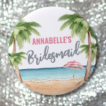 Cute Beach Bachelorette Party Bridesmaid Button<br><div class="desc">Cute Beach Bachelorette Party Weekend Bridesmaid button. A cool watercolor beach theme with shades of pink and teal, setting the vibe for a beach escape with the bride and her besties. From trips to Florida, California, or even something more international like Mexico, Hawaii or The Bahamas, this girls weekend is...</div>