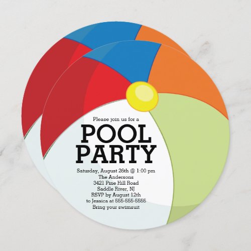 Cute Beach Ball Pool Party Invitation
