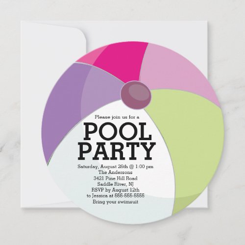 Cute Beach Ball Pool Party Invitation