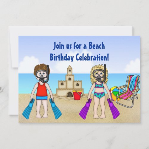 Cute Beach Birthday Invitation for Boys and Girls