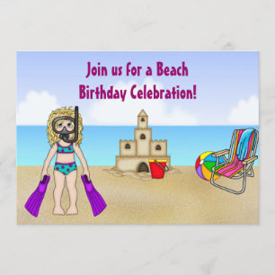 Cute Beach Birthday Invitation for Girls