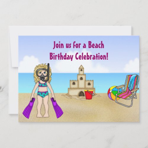 Cute Beach Birthday Invitation for Girls