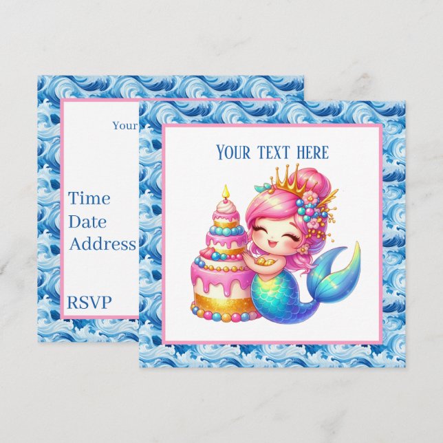 Cute Beach Birthday mermaid customizable  Invitation (Front/Back)