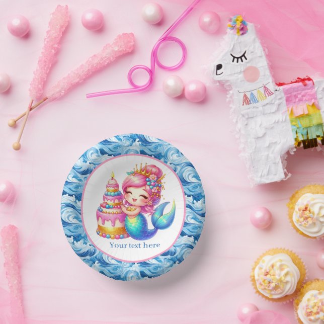 Cute Beach Birthday mermaid customizable Paper Bowls (Party)