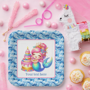 Cute Beach Birthday mermaid customizable Paper Plates