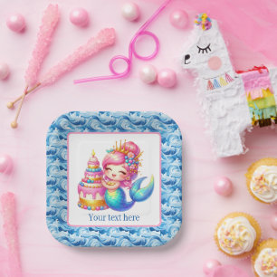 Cute Beach Birthday mermaid customizable  Paper Plates