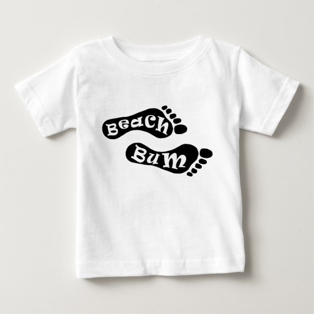 Cute Beach Bum Barefoot Footprint Black White Feet Baby T-Shirt (Front)