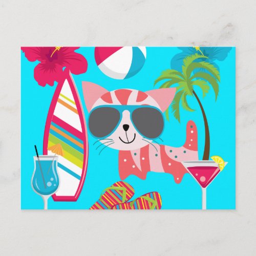 Cute Beach Bum Kitty Cat Sunglasses Beach Ball Postcard
