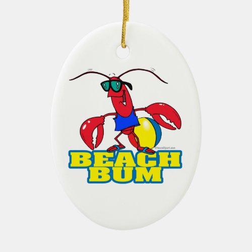 cute beach bum lobster cartoon graphic ceramic ornament