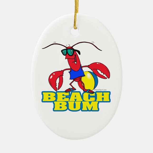 cute beach bum lobster cartoon graphic ceramic ornament (Front)