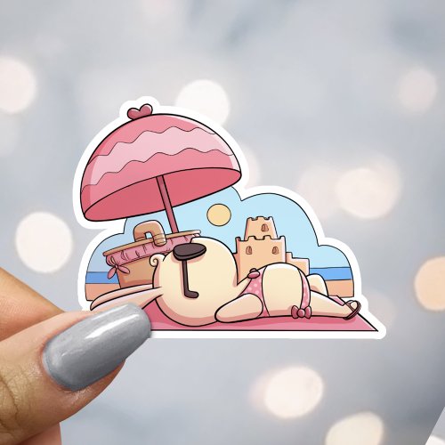 Cute Beach Bunny in Pink Sticker