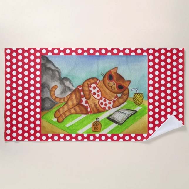 Cute Beach Cat Towel  (Front)