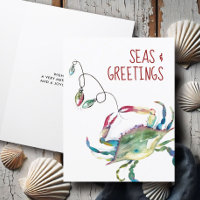 Cute Beach Christmas Cards Watercolor Crab