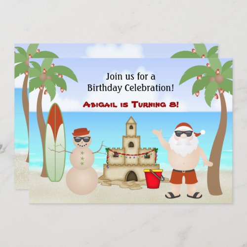 Cute Beach Christmas Holiday Birthday Invitation