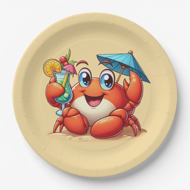 Cute beach cocktail crab party paper plates (Front)