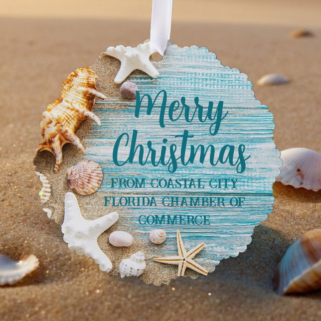 Cute Beach Company Christmas Seashell Customized Ornament Card (Creator Uploaded)
