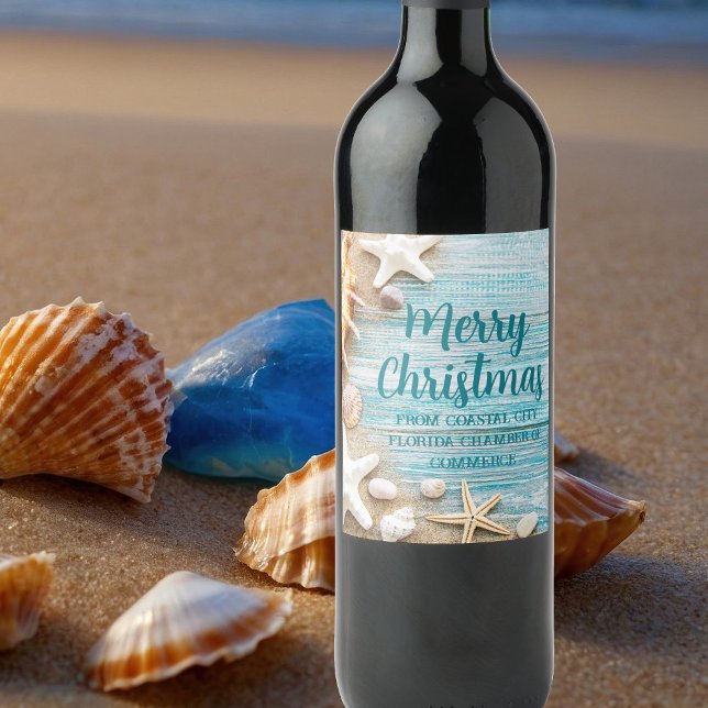 Cute Beach Company Christmas Seashell Customized Wine Label (Creator Uploaded)