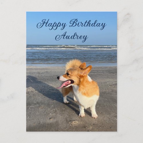 Cute Beach Corgi Personalized Happy Birthday Postcard