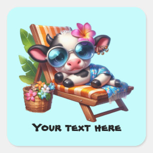Cute beach cow customizable square sticker
