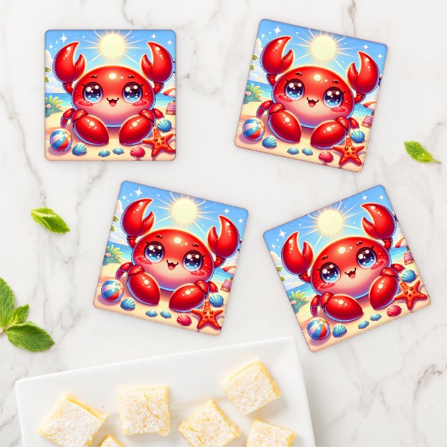 Cute beach crab lovers coaster set (In Situ)