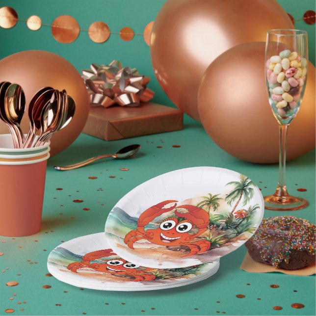 cute beach crab lovers paper plate (Multi)