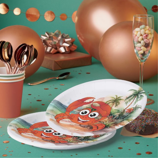 cute beach crab lovers paper plate (Multi)