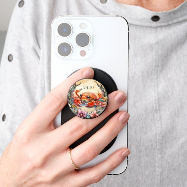 cute beach crab lovers PopSocket  (Hand)