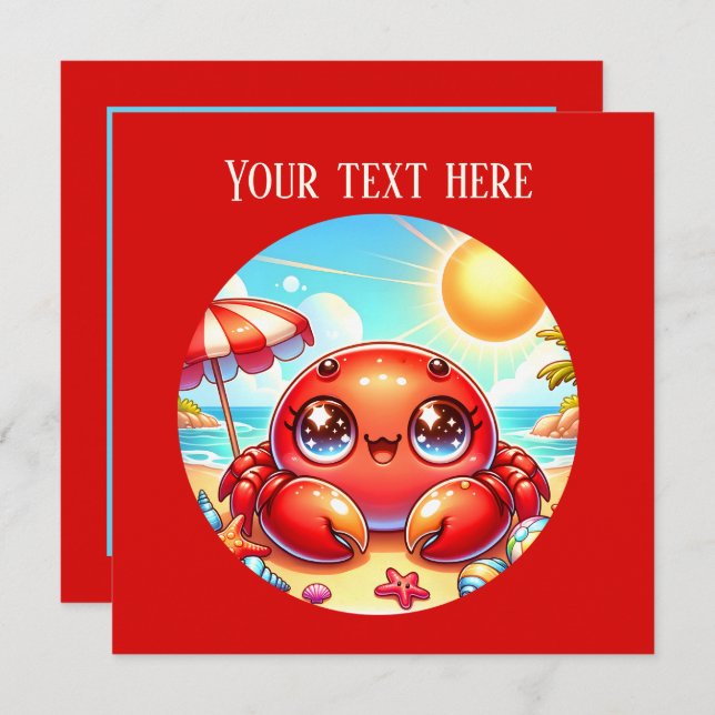 Cute beach crab party  invitation (Front/Back)