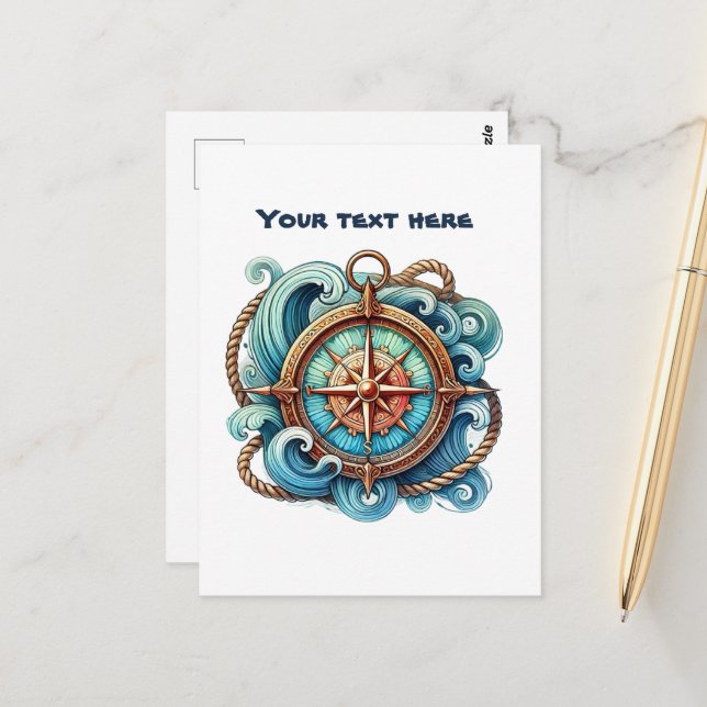 Cute beach customizable Nautical compass Postcard (Front/Back In Situ)
