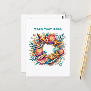Cute beach customizable Nautical wreath Postcard