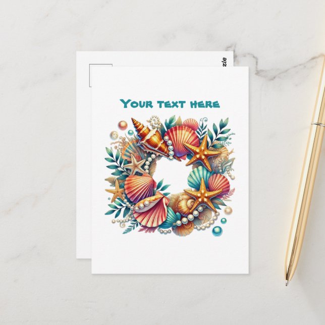 Cute beach customizable Nautical wreath Postcard (Front/Back In Situ)
