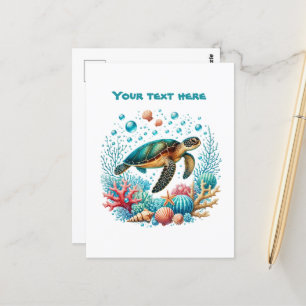Cute beach customizable sea turtle postcard