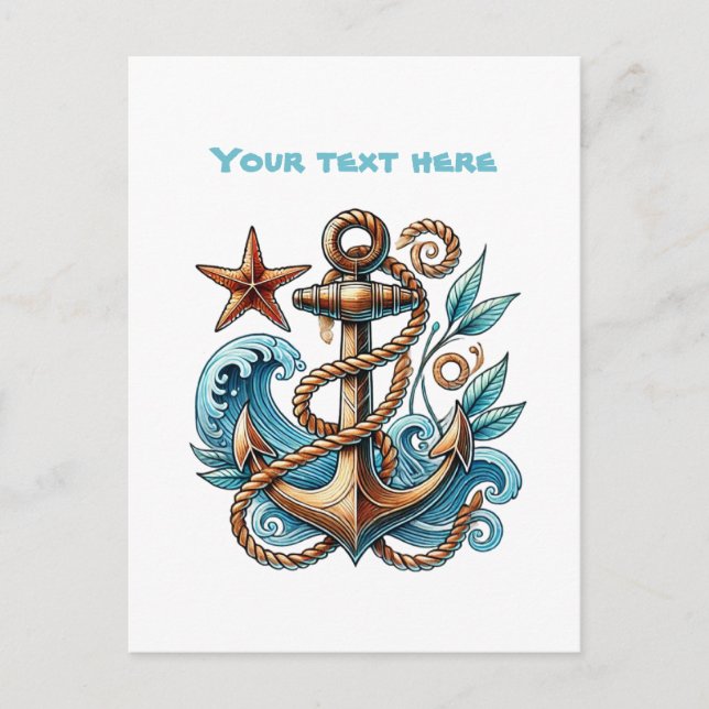 Cute beach customizable Ship's anchor Postcard (Front)