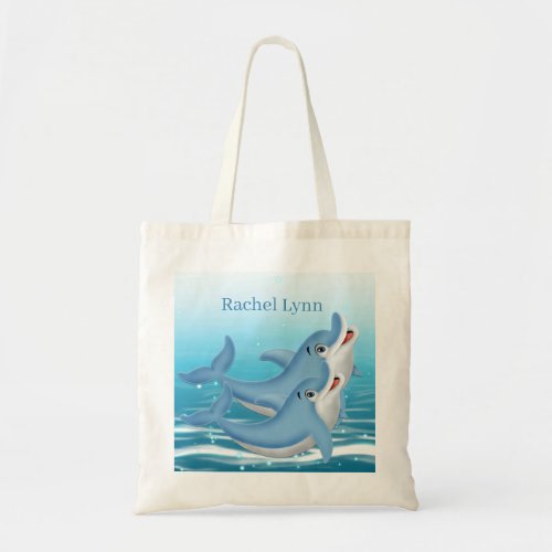 cute beach dolphin lovers add name Tote Bag