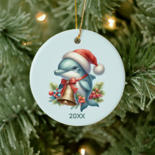 Cute beach dolphin lovers add year message ceramic ornament