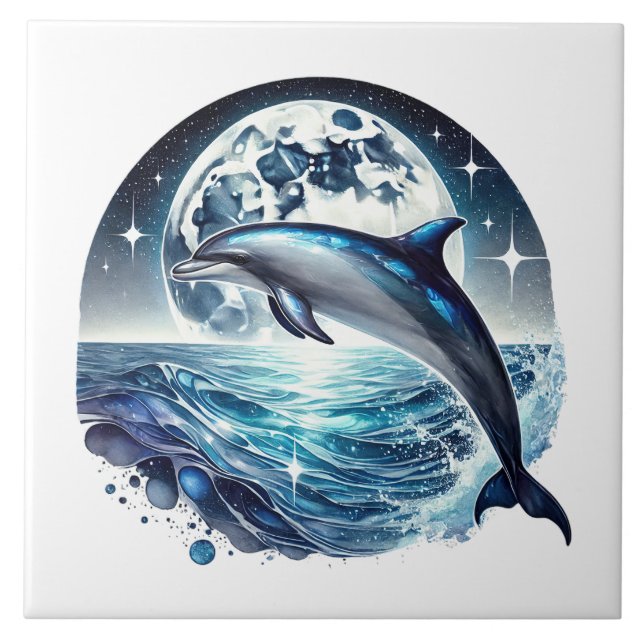 Cute beach dolphin lovers  ceramic tile (Front)