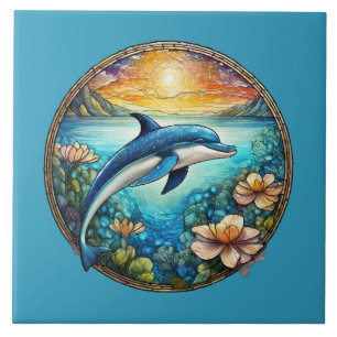 Cute beach dolphin lovers ceramic tile