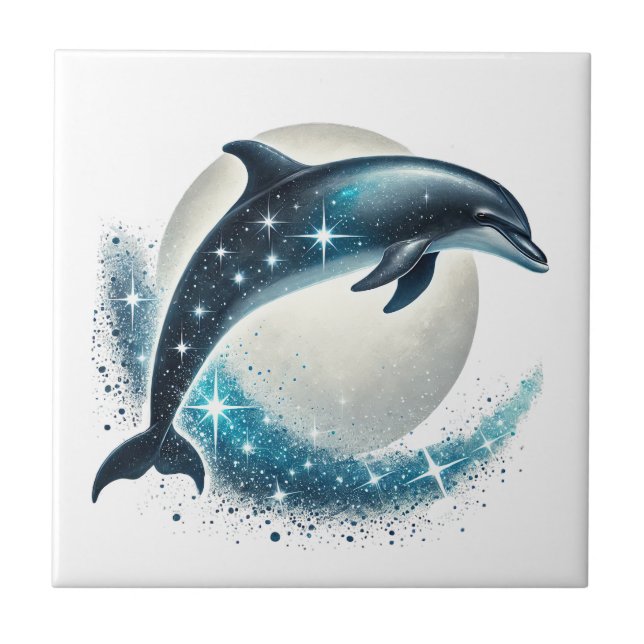 Cute beach dolphin lovers ceramic tile (Front)