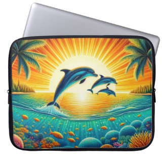 Cute beach dolphin lovers laptop sleeve