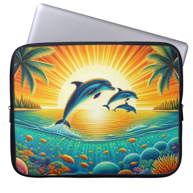 Cute beach dolphin lovers laptop sleeve (Front)