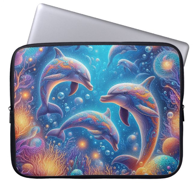 Cute beach dolphin lovers  laptop sleeve (Front)