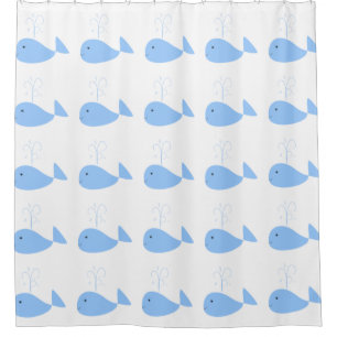 Cute Beach Fish Cartoon Blue Whale Kids Colors Shower Curtain